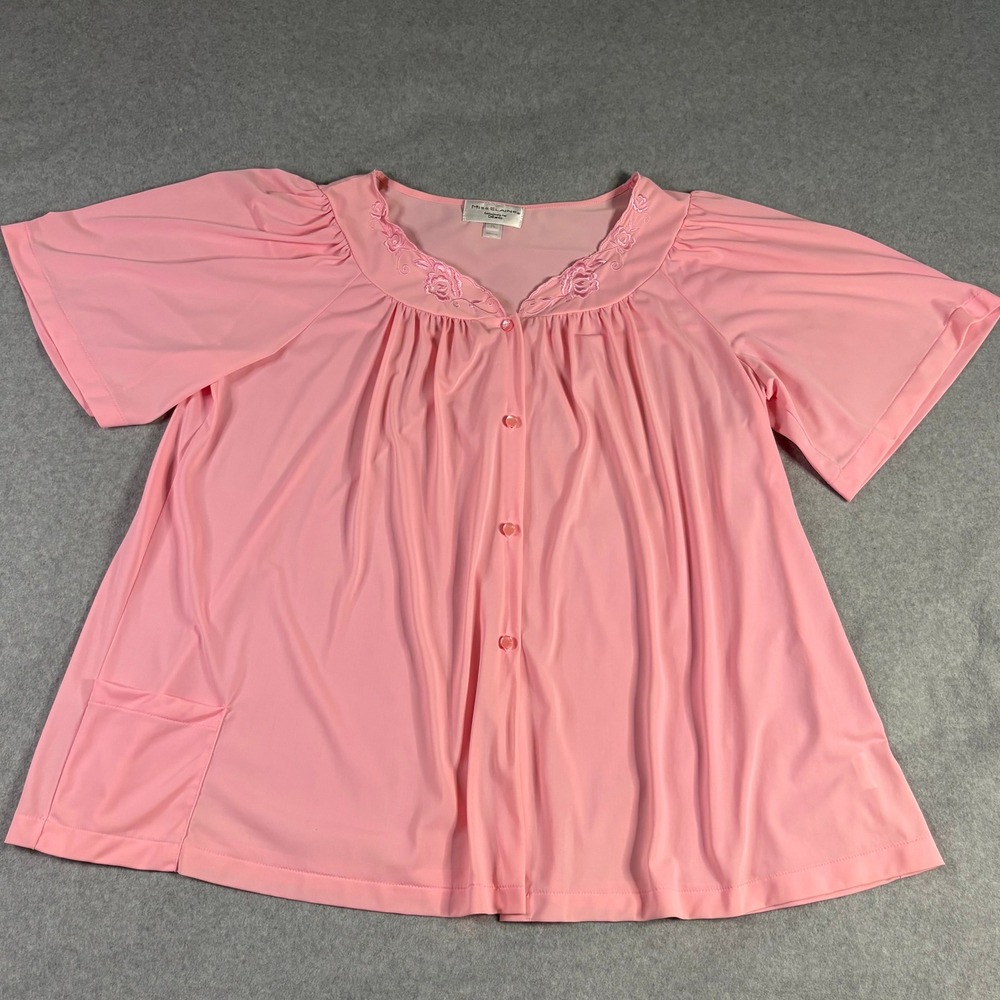 Miss Elaine Pink Embroidered Bed Jacket Vintage Style Button Top XL 40829D